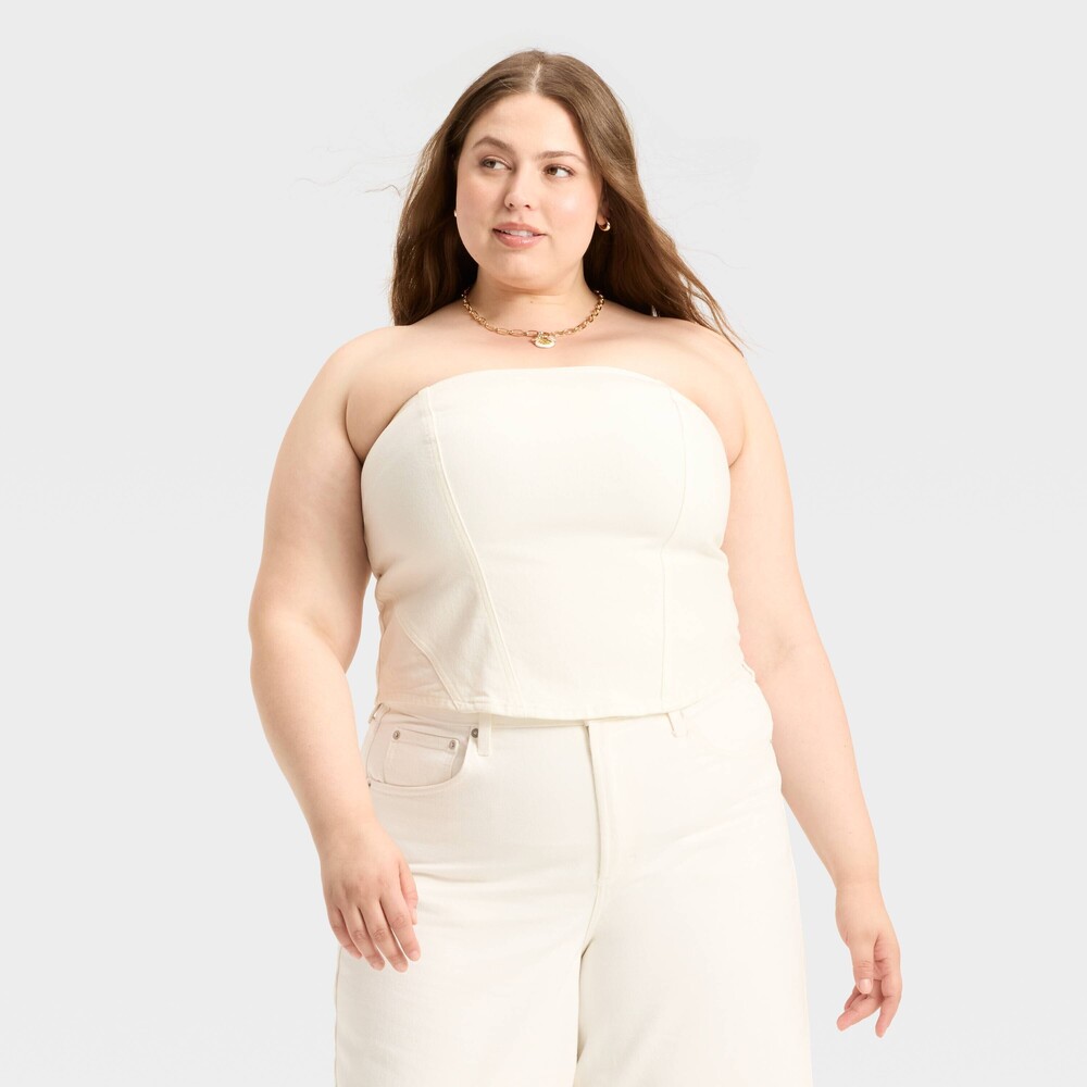 Size 17 Universal Thread Denim Corset Tube Top - White